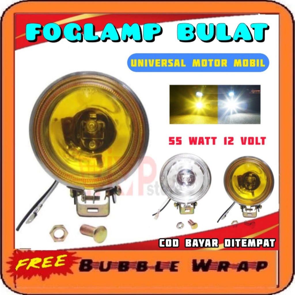 LAMPU TEMBAK KABUT BULAT FOGLAMP Halogen Bulat Mika Kuning dan putih universal untuk motor mobil