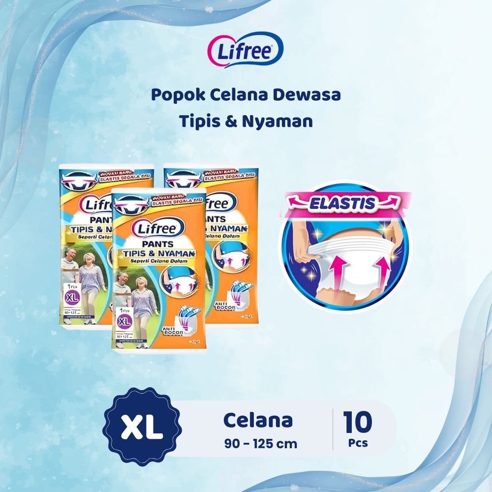 LIFREE Popok Celana Dewasa Tipis & Nyaman Pampers – Isi 10 Pcs Ukuran XL Kering & Bebas Gerak