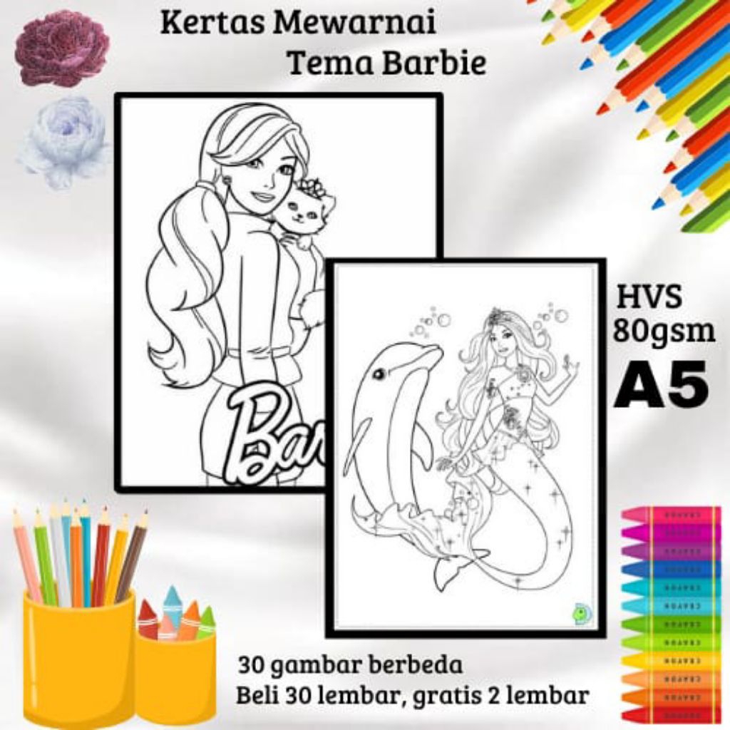 

30 LEMBAR KERTAS GAMBAR MEWARNAI TEMA BARBIE (READY LANGSUNG KIRIM)