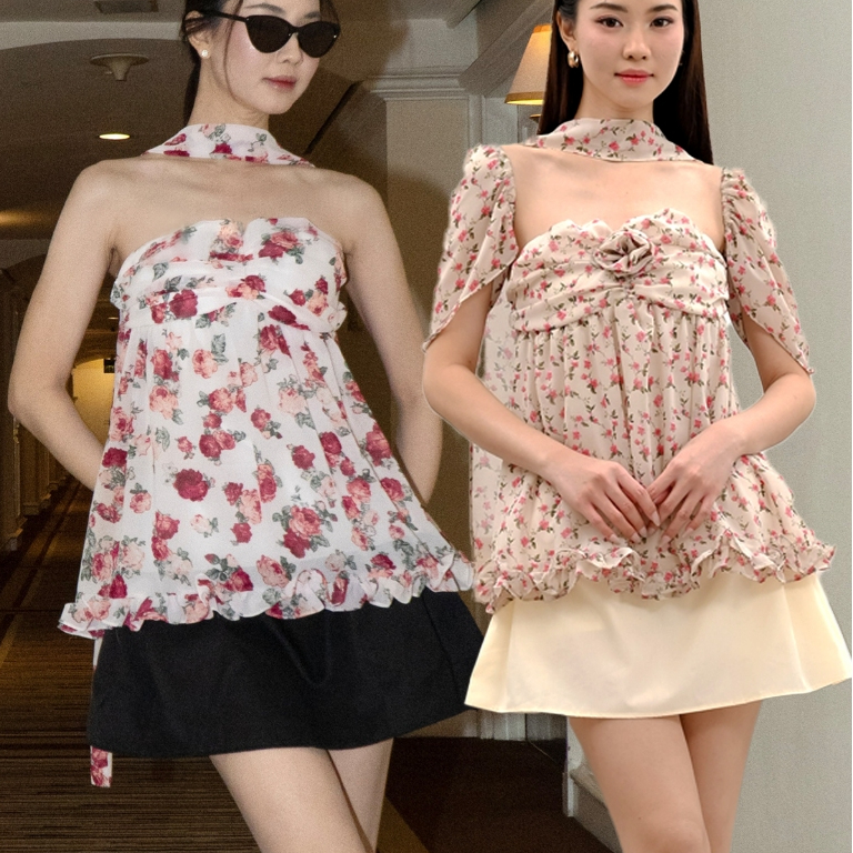 Fleur Top || Swuave.Wear Swuave Wear Tube Top Babydoll Baby doll Bell Sleeves Floral Bungan Rosette 