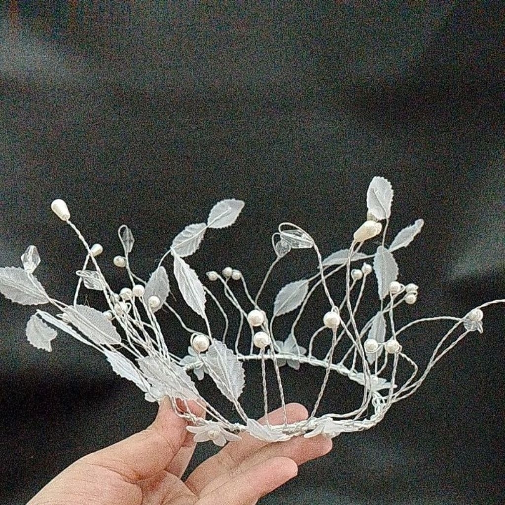 Topper mahkota Tiara aesthetic pearl dan leaf hiasan kue ultah cake dekorasi