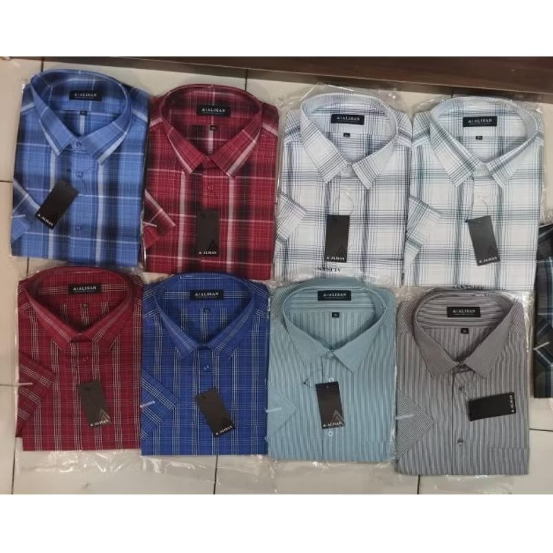 Jumbo 6XL (18.5) Alisan Kemeja Motif Lengan Pendek Reguler