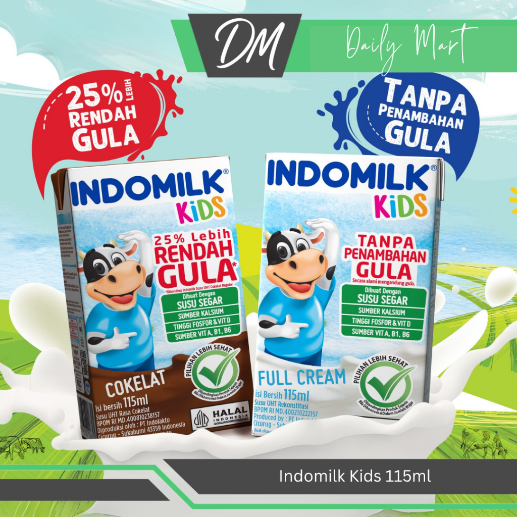 

Indomilk Kids 115ml 1 Dus Isi 40pcs All Varian Coklat/Vanilla/Strawberry/Pisang - Susu UHT Anak Premium Sehat Bergizi