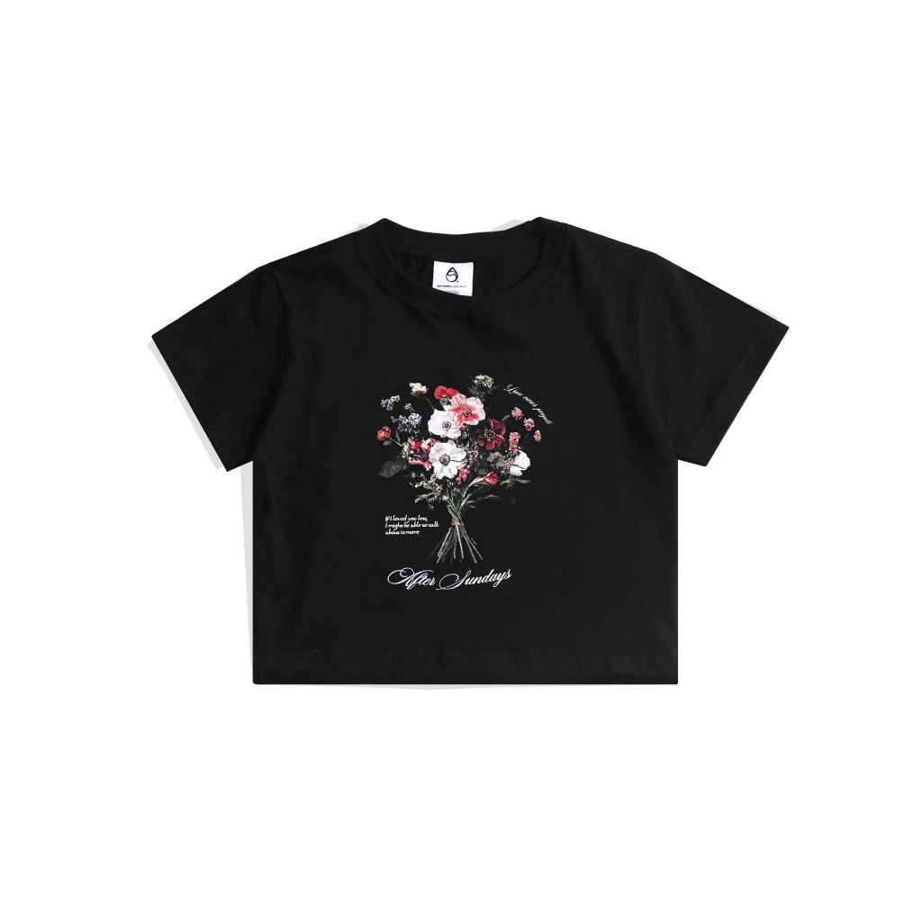 T-SHIRT KAOS WANITA | CROP TOP | FLOWER  | BLACK  | AFTERSUNDAYS