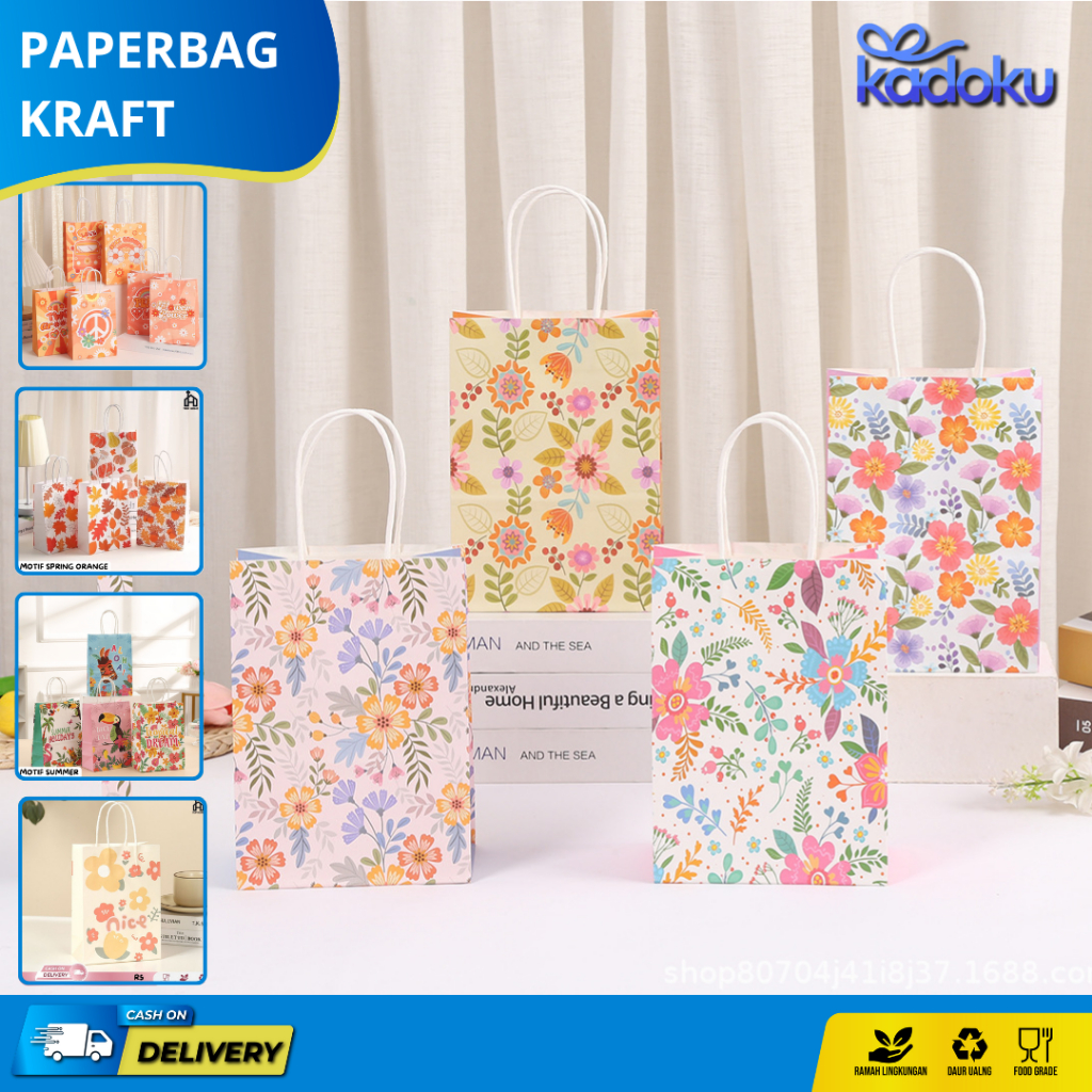 

Paper Bag Kraft Ultah Motif Bunga / Paper Bag Kartun / Tas Kado Ultah / Goodiebag Ultah Motif Lucu