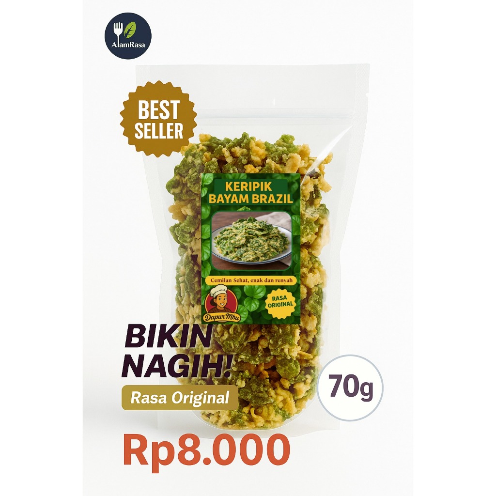 

Keripik Bayam Brazil Crispy – Snack Sehat Gurih! (Cemilan Rumahan 70g/150g)
