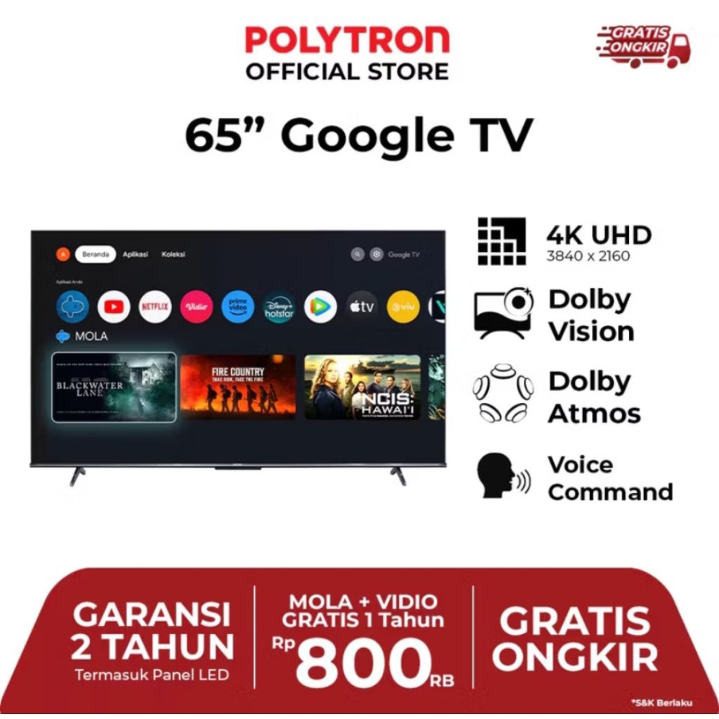 tv polytron Google tv 65 inch tv polytron