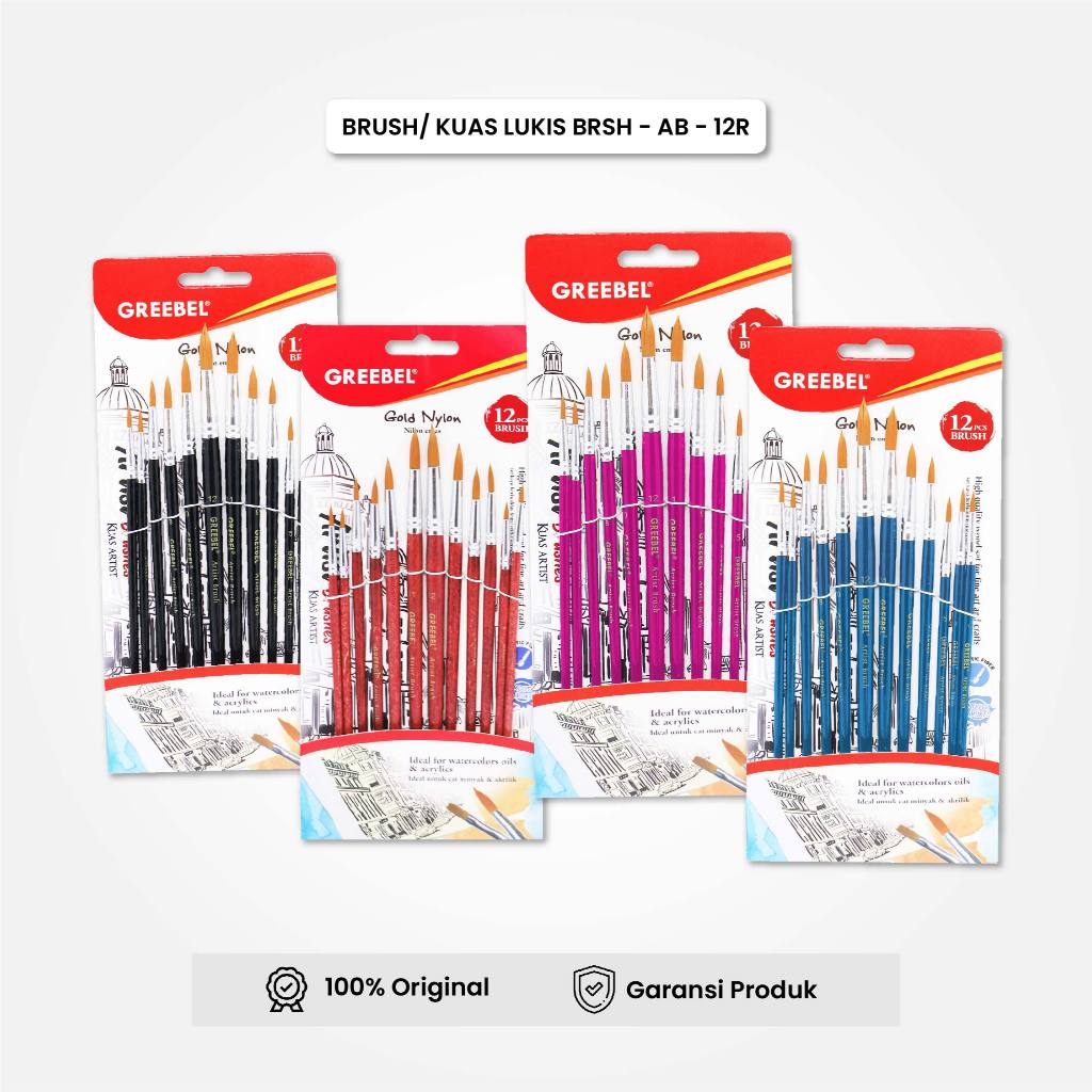 

GREEBEL Kuas Lukis Paint Brush Set BRSH-AB-12R (12PCS) Kuas Lukis Cat Minyak Kuas Lukis Cat Akrilik