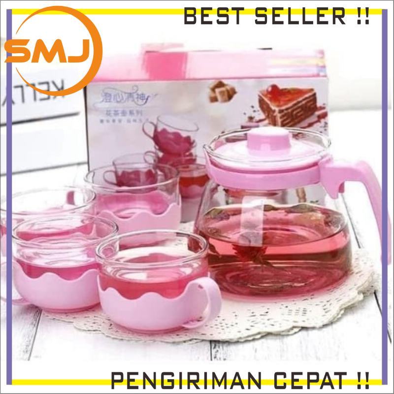 RISKAN PECAH KHUSUS INSTAN TIDAK BISA COD Sinda Tea Pot Warna Cangkir Teko Teh Set 5pcs