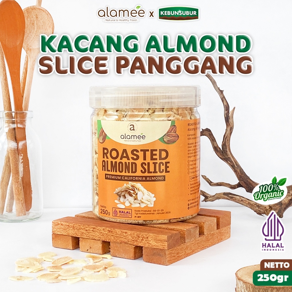 

ALAMEE Roasted Almond Sliced Almon Slice irisan panggang Kacang Almond Pacang Slice 250gr kebunsubur