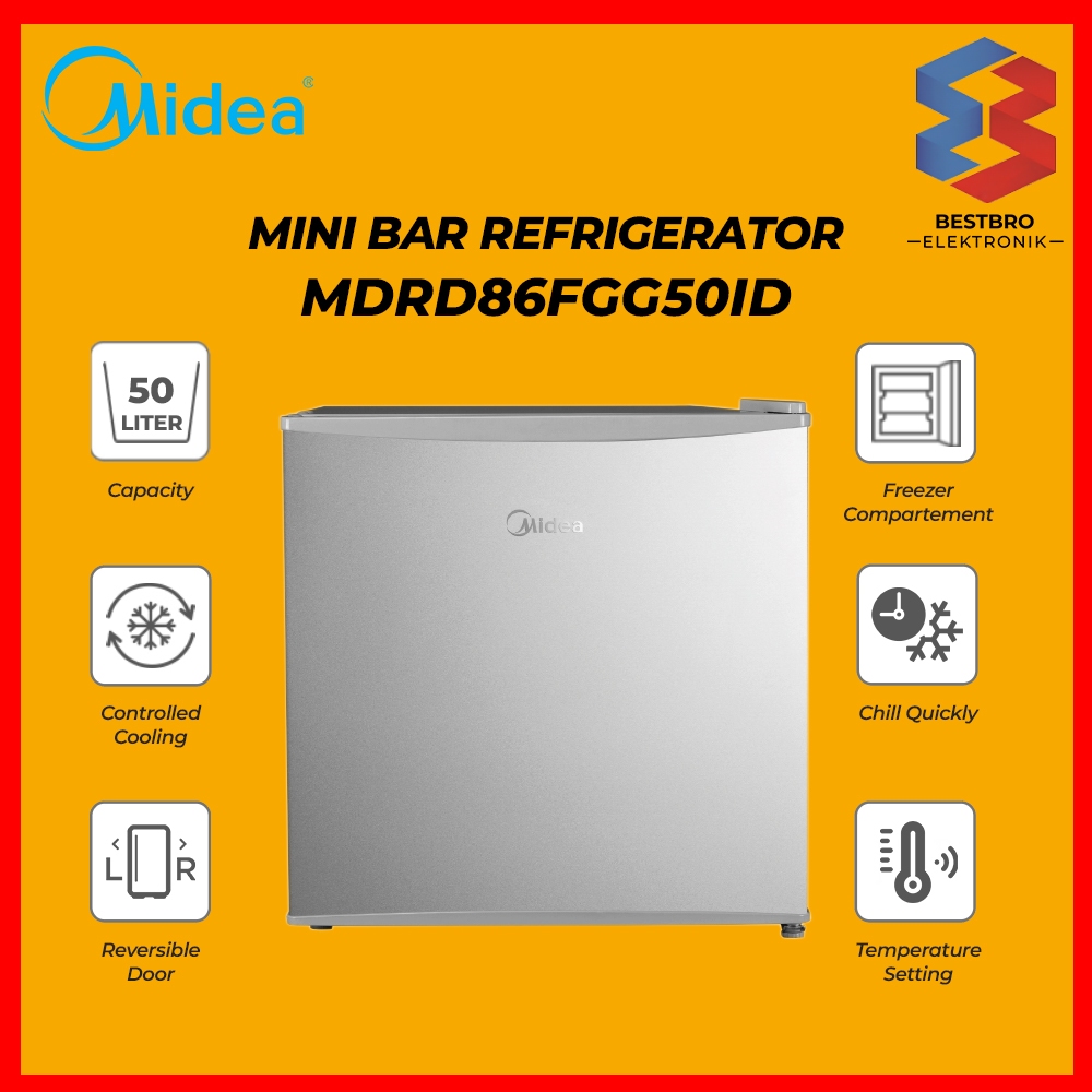 Midea Kulkas Mini Bar MDRD86FGG50ID Kapasitas 50 Liter Mini Bar Refrigerator