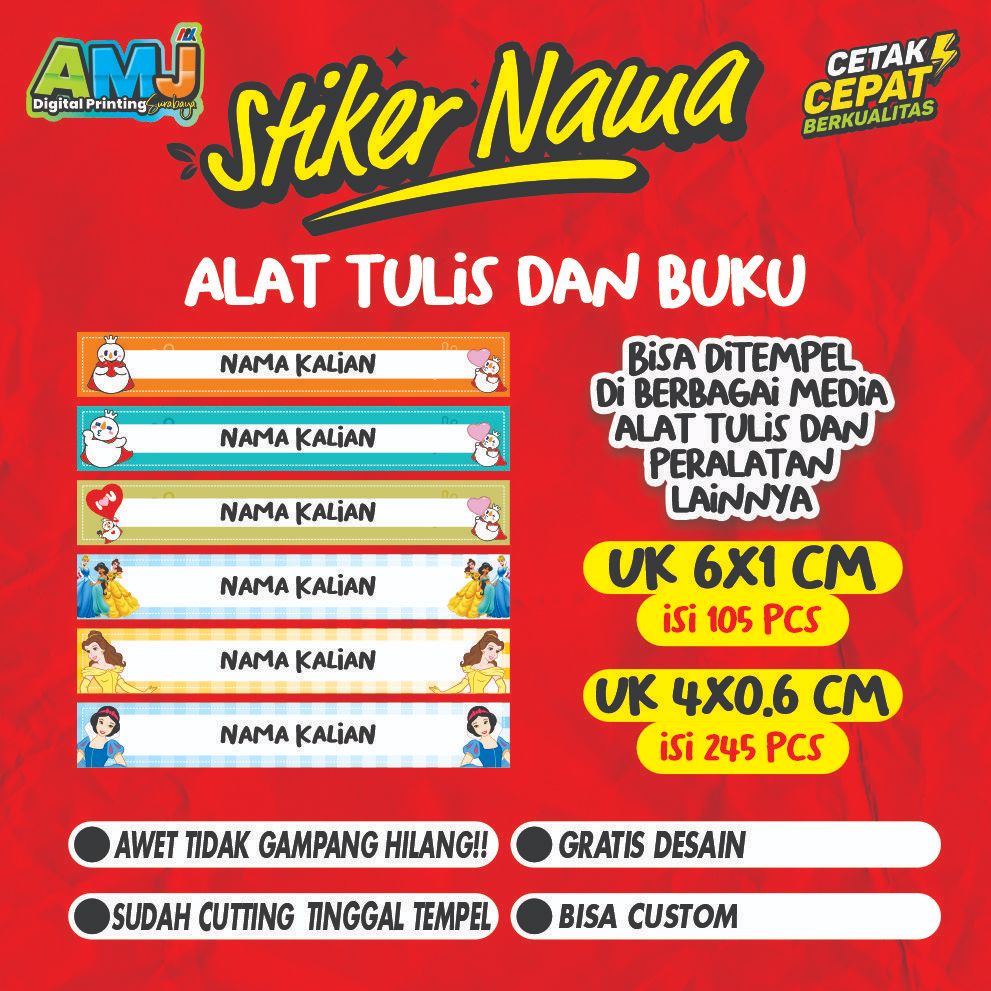 

Isi 245 pcs_Stiker Nama Alat Tulis Anak Waterproof Anti Air_Bisa Request Tema/Gambar Bebas