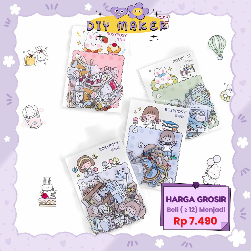

DM 40 pcs Stiker Pack Desain Kartun Rosyposy PVC Japanese Style Stiker Tempel Mainan Anak DIY - RP01