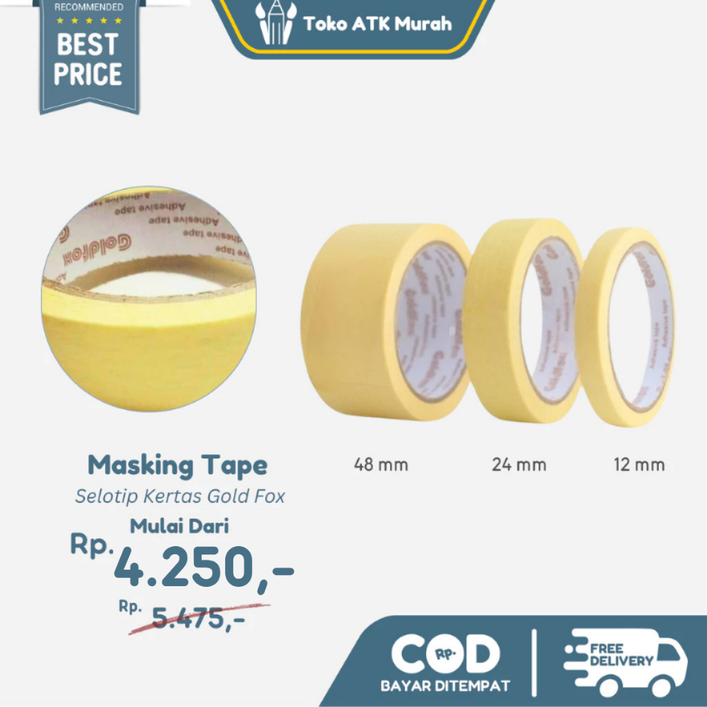 

Masking Tape Goldfox 12mm Lakban Kertas 1/2 Inch - BERKUALITAS