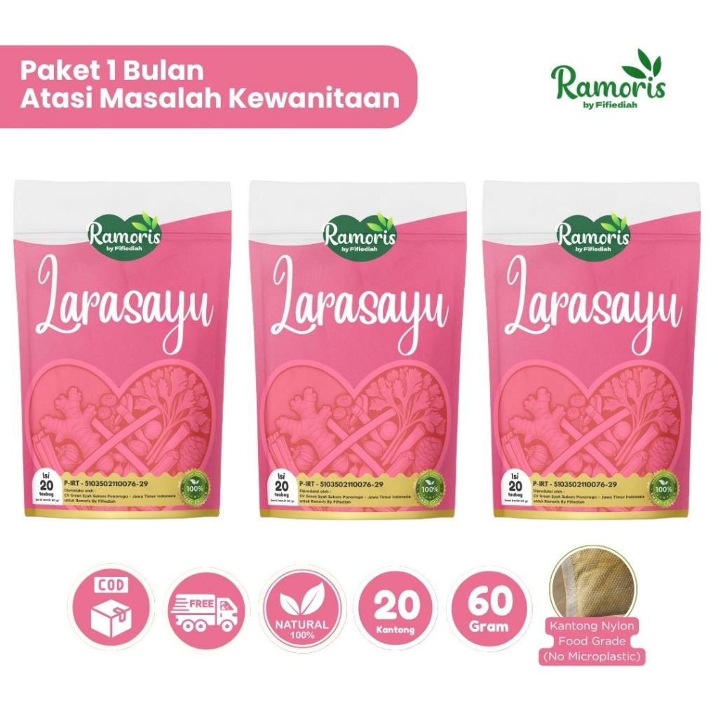 

Ramoris Larasayu Teh Rimpang Kewanitaan | Melancarkan Haid | Isi 3 Pouch