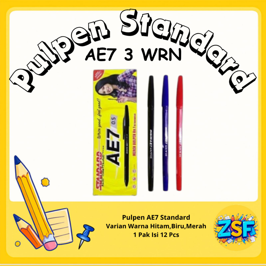 

Pulpen Standard 1 Pack Pena Standart 1 Kotak Bolpoin AE7 Isi 12 Pcs