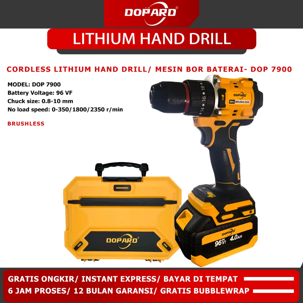Dopard Set bor listrik tanpa sikat 7900-96V Bor listrik lithium tanpa sikat
