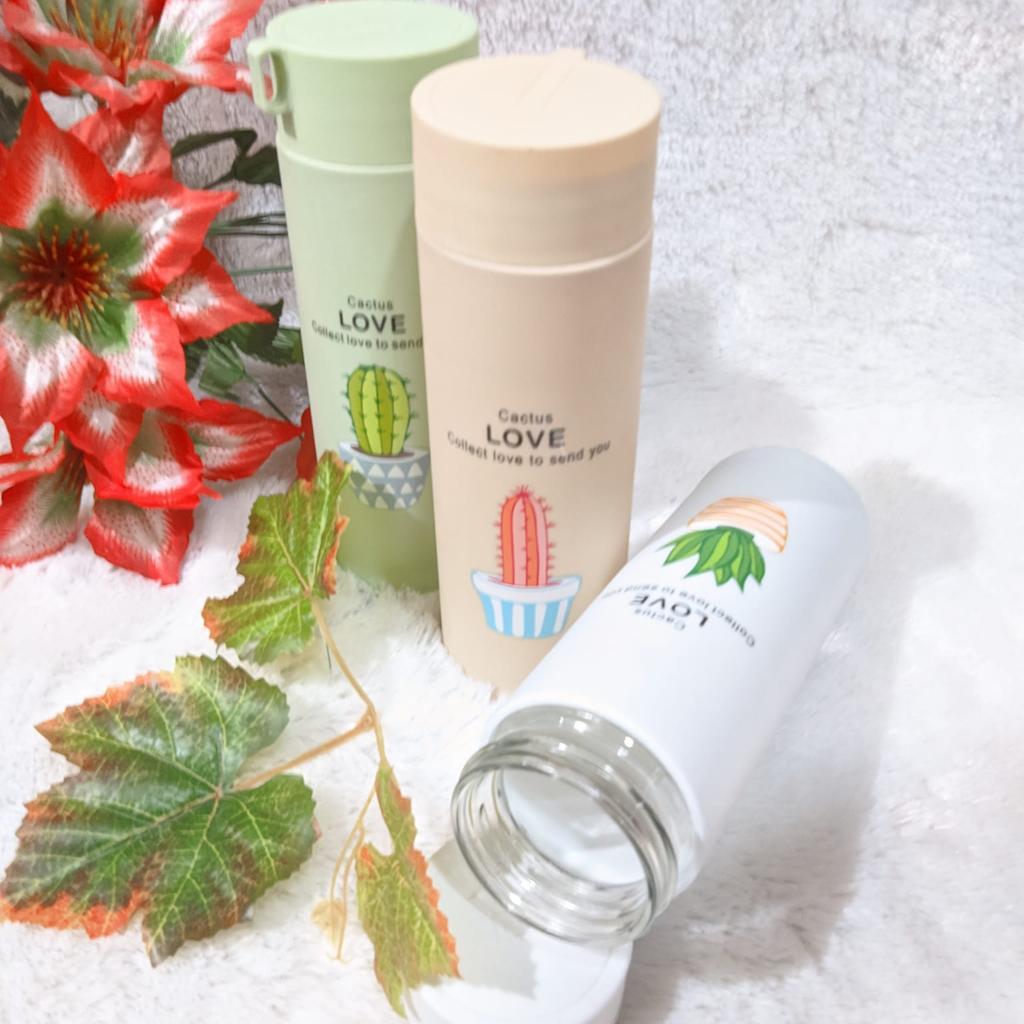 Botol Minum Kaca Kaktus Besar 420 Mili Dgn Gambar Kaktus Import Tanpa Dus