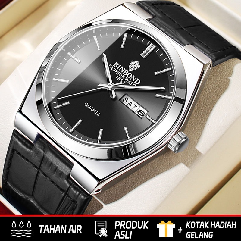 BINBOND Original Men Fashion Business Watch Luminous Waterproof Genuine Leather Men Quartz Watch