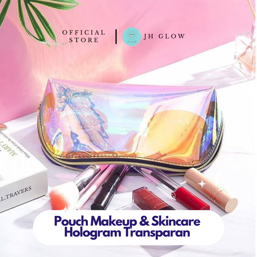 Tas Tempat Make Up Kosmetik Material PVC Hologram Pouch Travel Multifungsi