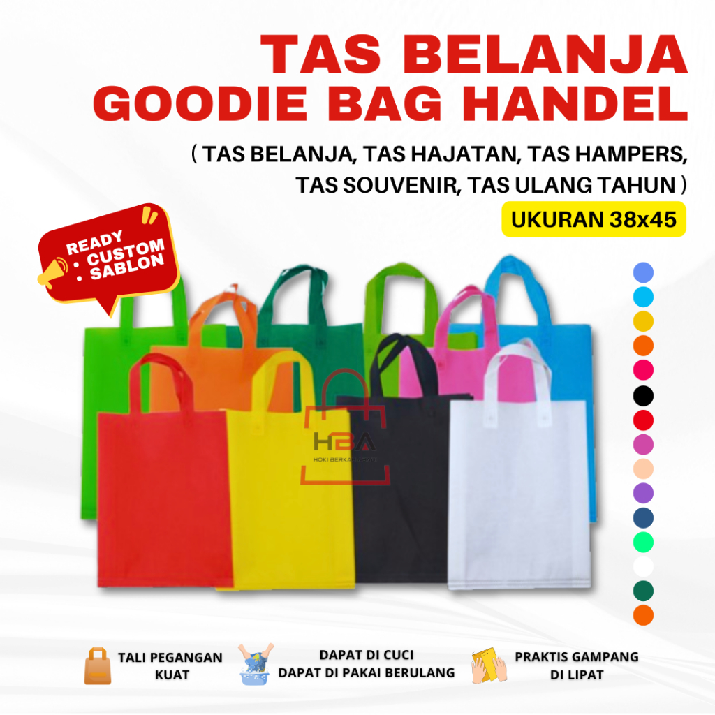 

1PCS GOODIE BAG HANDLE UKURAN BESAR 38x45CM TAS SPUNBOND TAS BELANJA POLOS CUSTOM MODEL