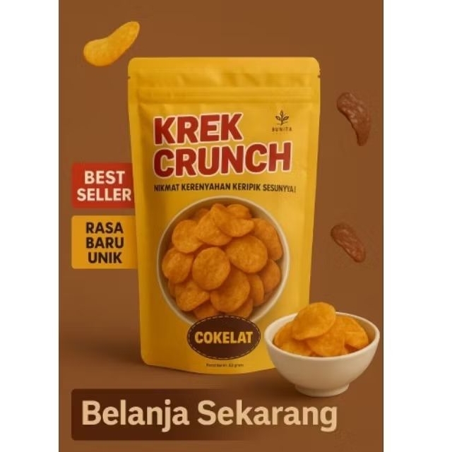 

Keripik Krek Crunch Rasa Cokelat 65gr – Cemilan Unik, Renyah, dan Manis!