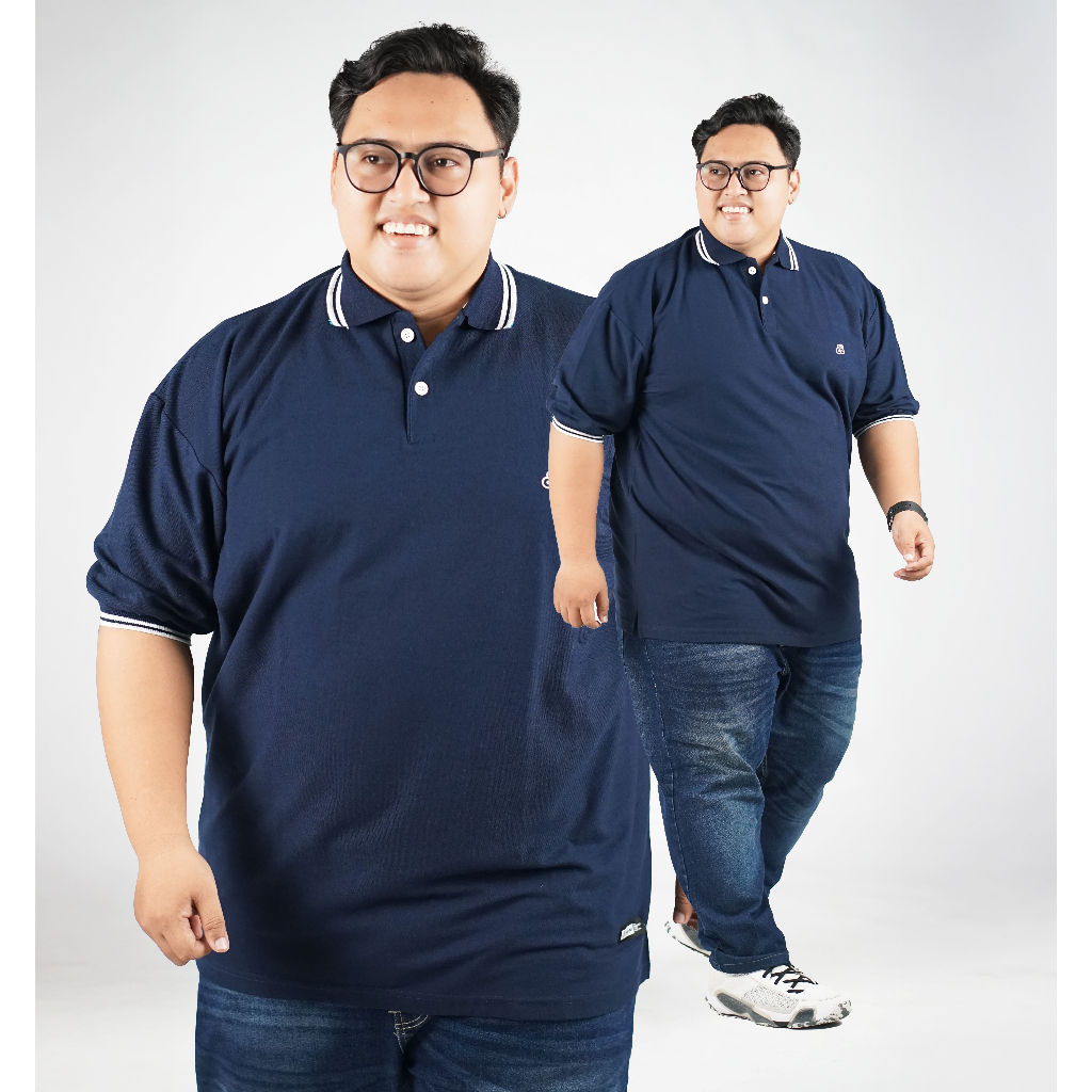 bigjordan NAVYNE - POLO SHIRT NAVY LIST PUTIH jumbo big size jumbo size NAVY LIS PUTIH ORIGINAL BIGJ