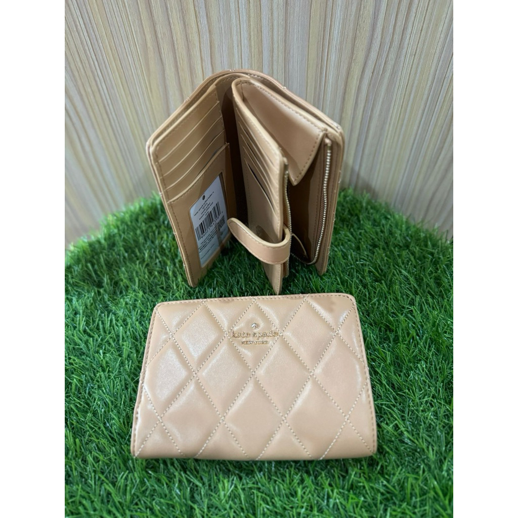 Dompet Kate Spade Carey Smooth Quilted Leather Compact Medium Wallet Tiramisu AUTHENTIC