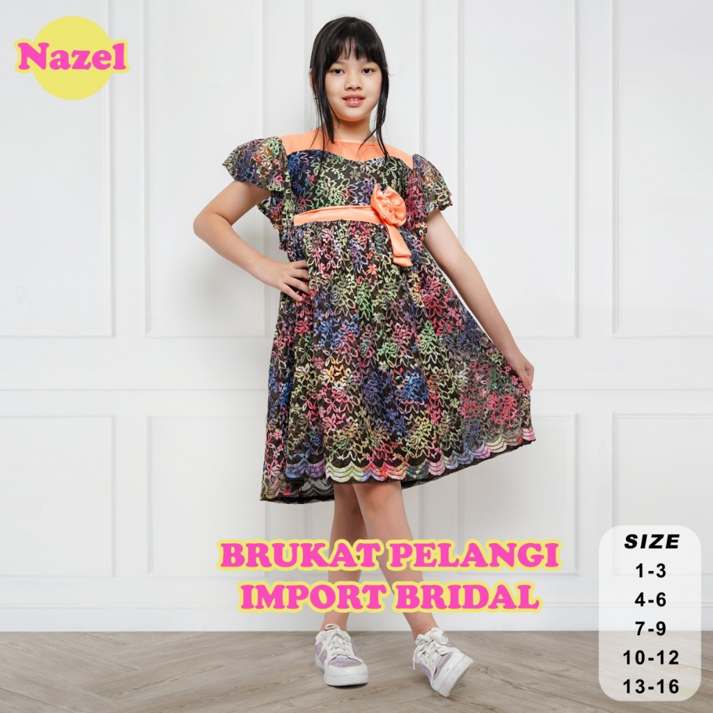 Baju Dress Pelangi Anak Perempuan Korean Style Bahan Borkad Tile Bordir Import Mix Bridal Premium