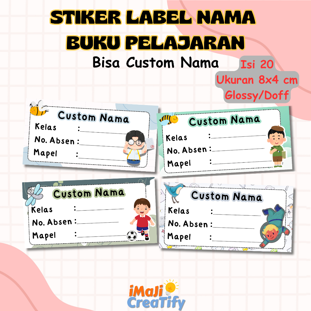 

[ISI 20] STIKER LABEL NAMA BUKU PELAJARAN CUSTOM NAMA/STIKER NAMA BUKU , BOYS SERIES 1