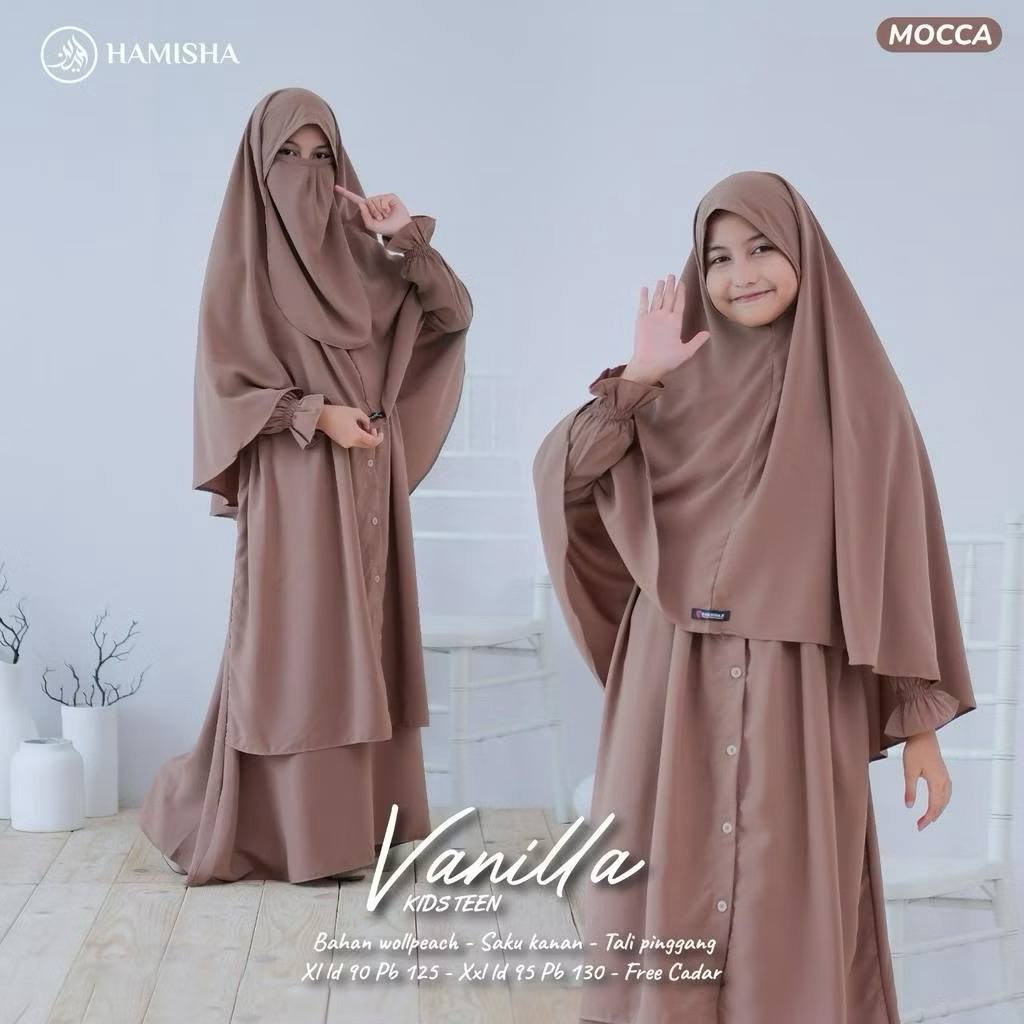 VANILLA GAMIS SYARI ANAK REMAJA BY HAMISHA gamis couple remaja free cadar gamis muslimah KIDS bahan 