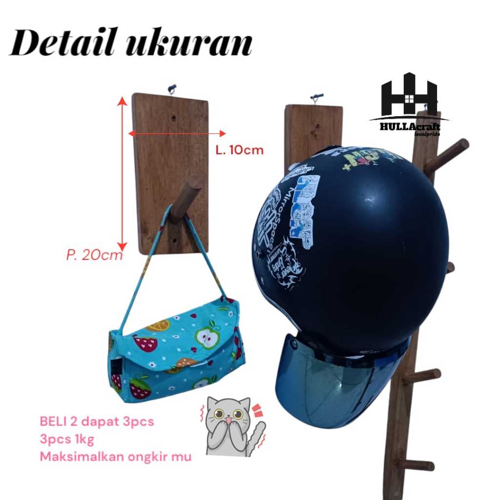 RAK GANTUNGAN HELM TEMPEL DINDING/GANTUNGAN RAK HELM KAYU MURAHH