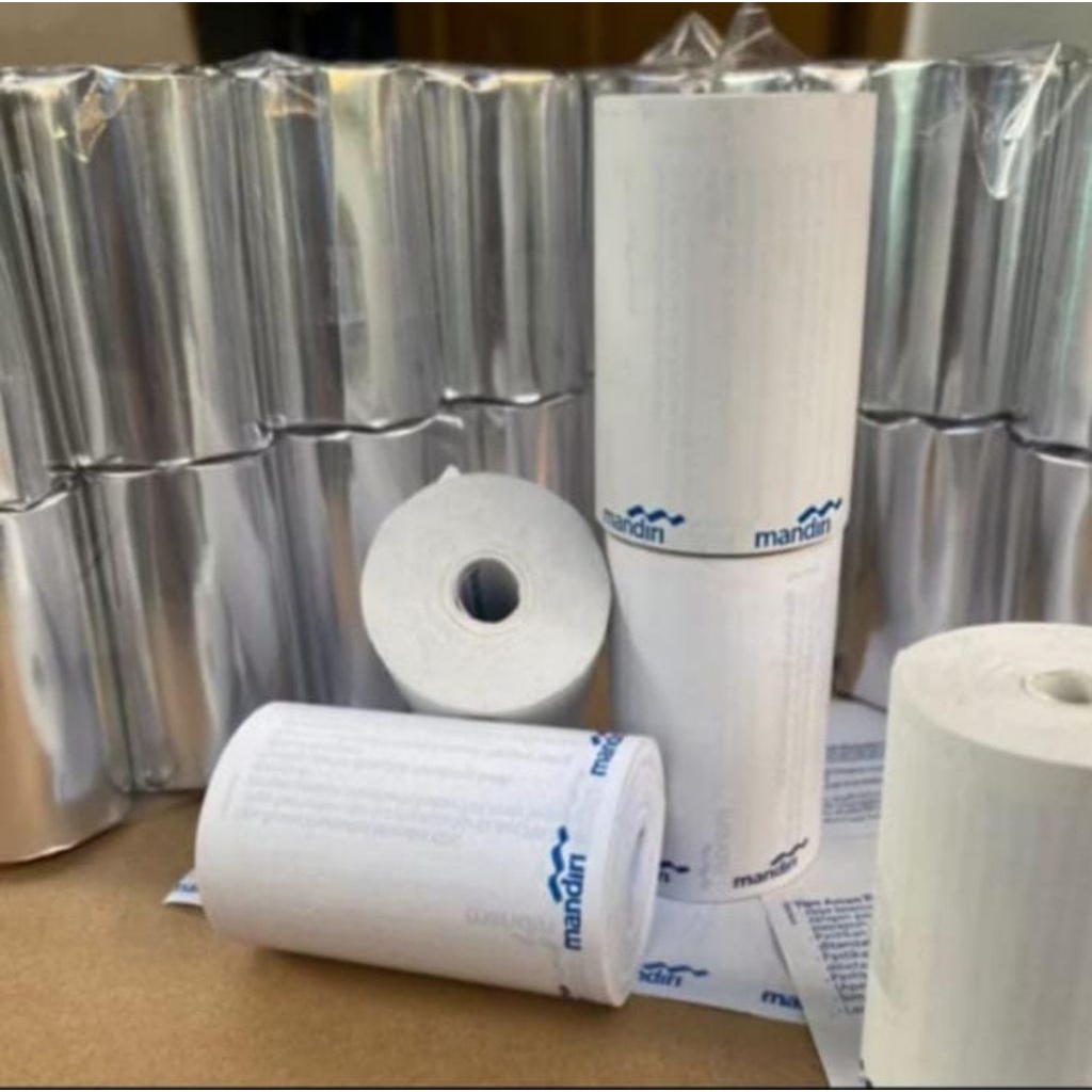 

KERTAS STRUK THERMAL EDC BERLOGO MANDIRI UKURAN 58X40MM PAKET 1DUS/100ROL