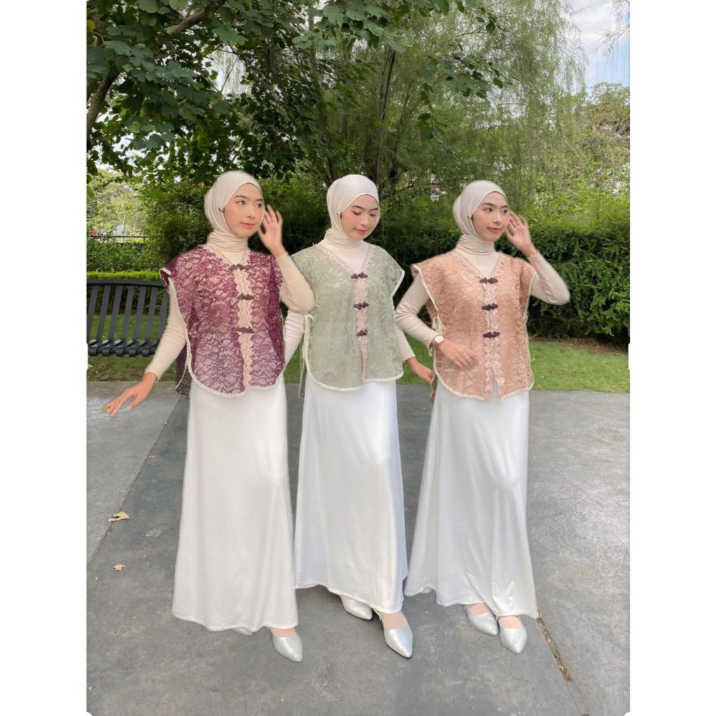 Baju Tradisional Wanita Muslim Brokat Model China | Outer Elegan Kondangan Outer Brokat Wanita Hijab