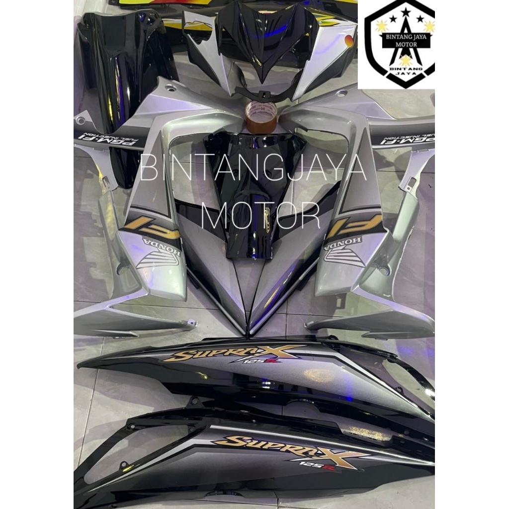COVER BODY HALUS SUPRA X 125 FI 2008 SILVER HITAM BODY FULLSET SUPRA X 125 2008