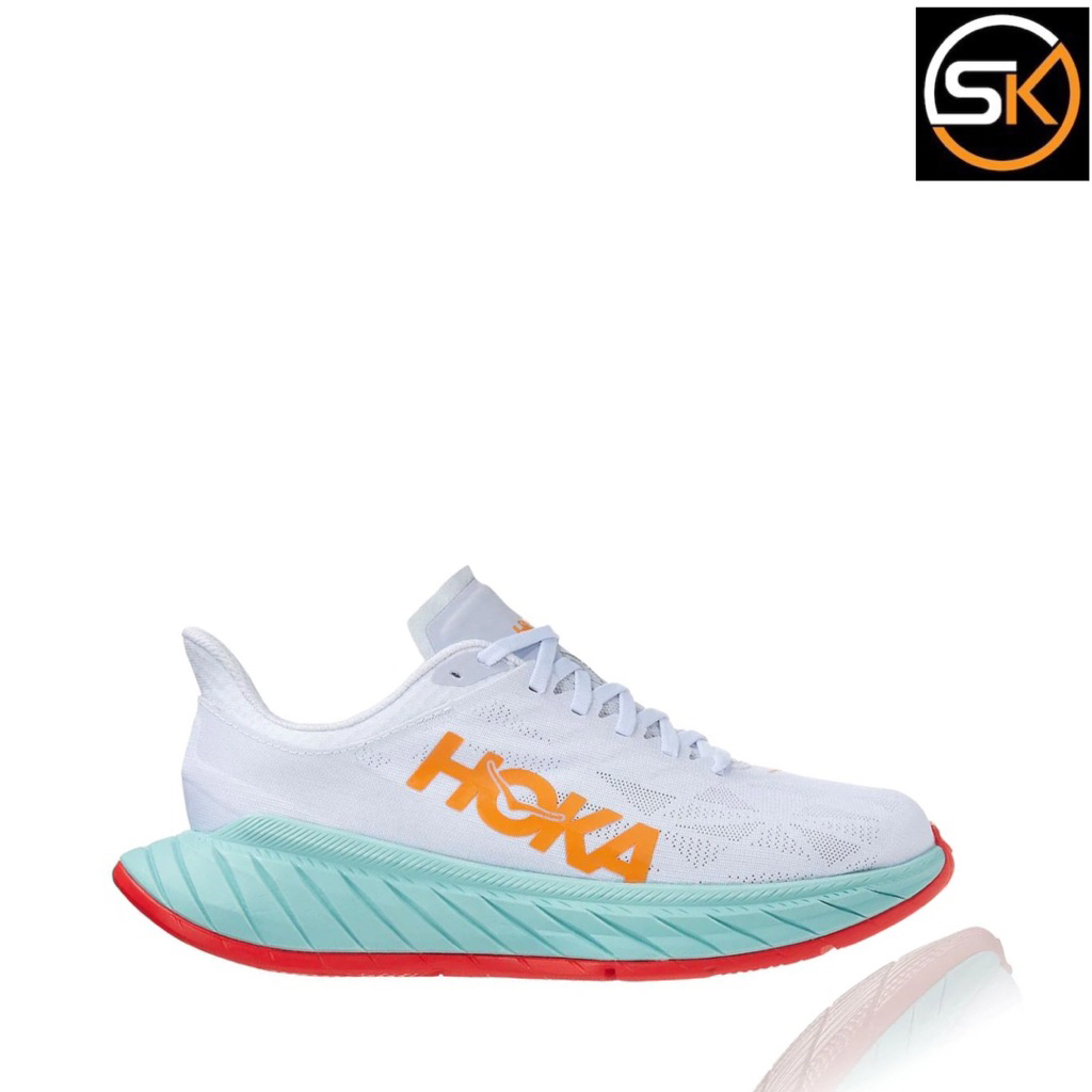 Sepatu Running Hoka One One Carbon X2 White Blezing Orange