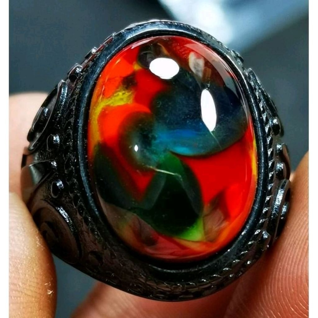 Cincin Akik Pria Pancawarna Elegan Ring Titanium Super Mewah