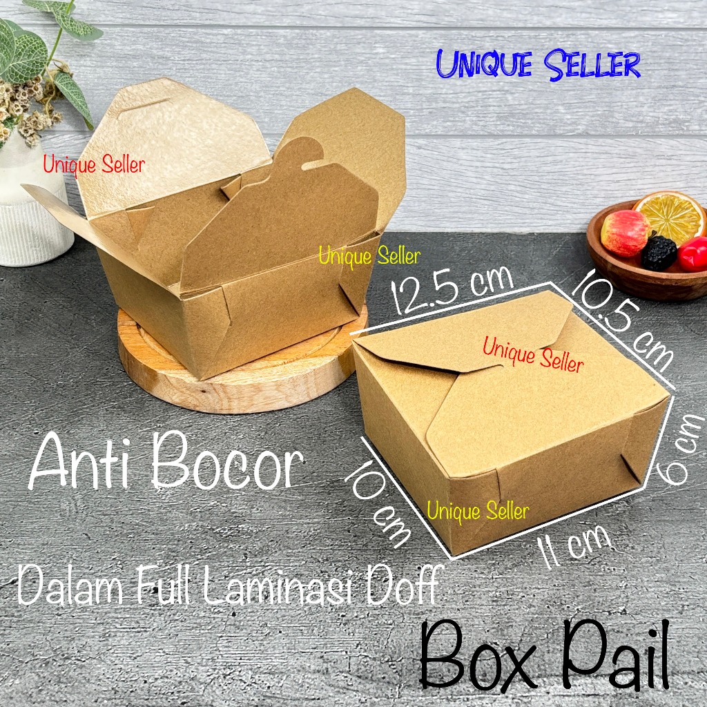 

Box Pail Kraft Laminasi Doff Anti Bocor 12.5x10.5x5 / Dus Box Kotak Makan Kraft / Food Pail Kraft / LunchBox Kraft 11x10x5 / Kotak Makan Kertas 11x10x5
