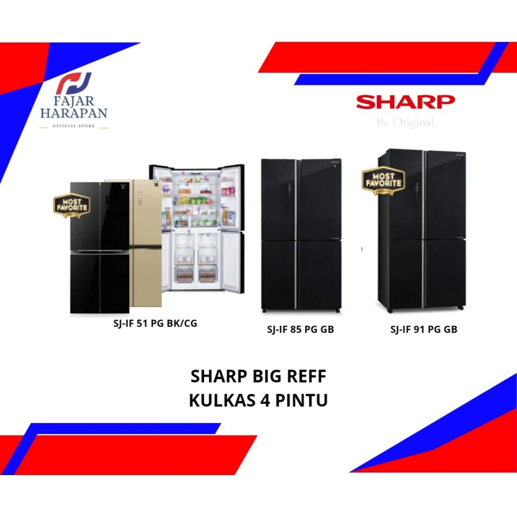 SHARP KULKAS 4 PINTU BIG REFF SJ-IF 51" 85" 91" PG BK/CG/GB