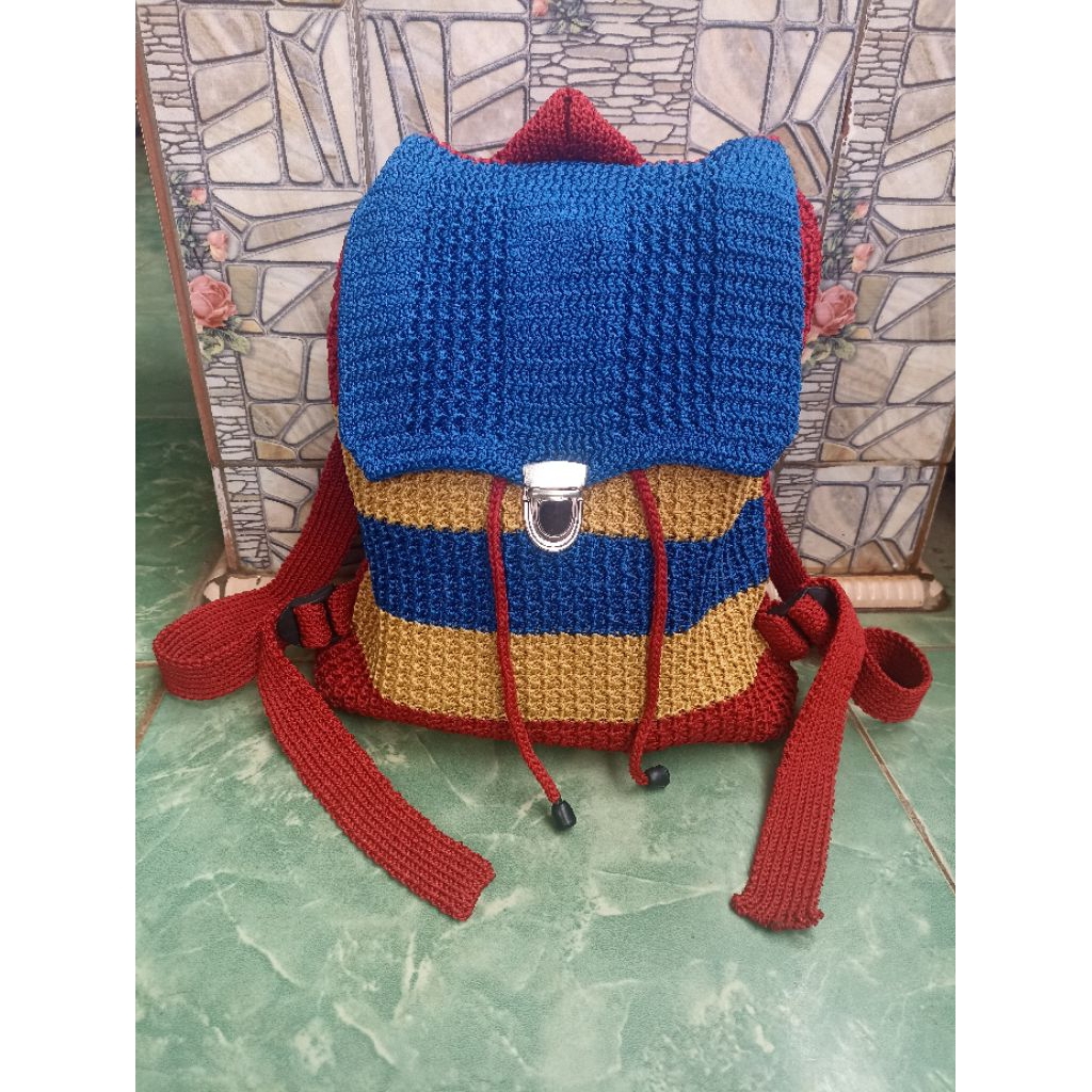 Tas Ransel Rajut Casual Sekolah Berenang Pengajian COD Diskon