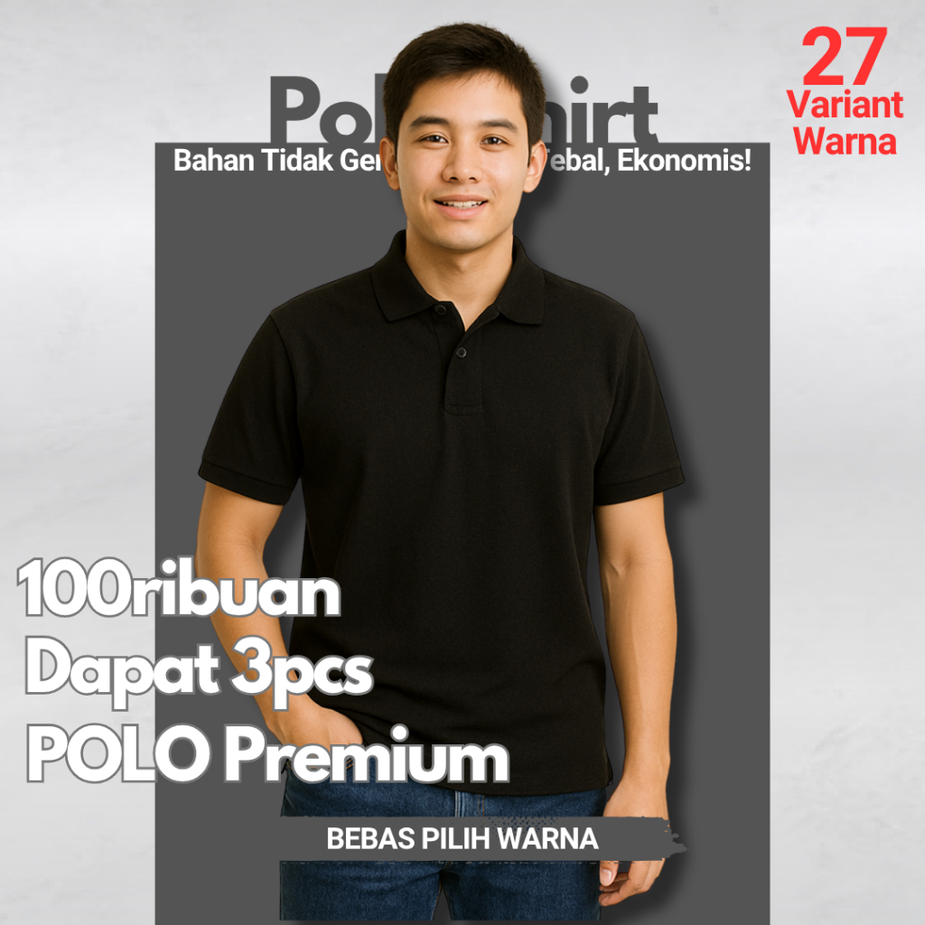Polo Paket 100rb 3pcs Unisex - Bahan Polyester Teksture Kulit Jeruk Size S - XXL