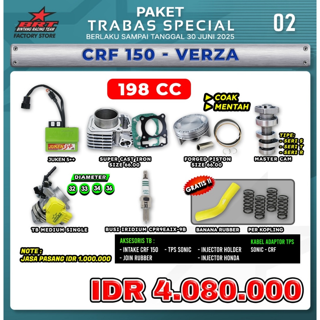 PAKET TRABAS SPECIAL BORE UP CRF 150-VERZA
