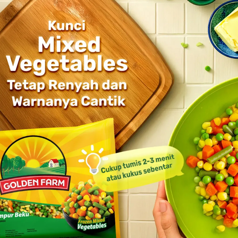 

GOLDEN FARM Mixed Vegetable - Mix Vege - Sayuran Campur Goldenfarm 500GR 1KG - Kheiza Frozen