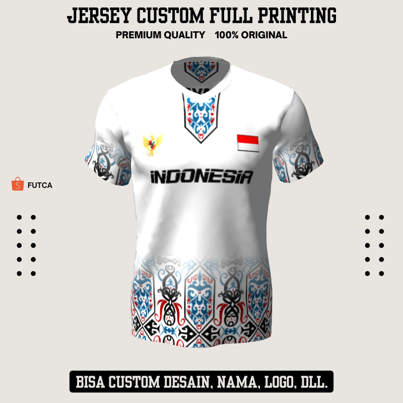 Kaos Jersey Futsal Putih Motif Batik 177 - Jersey Baju Olahraga Custom Full Printing