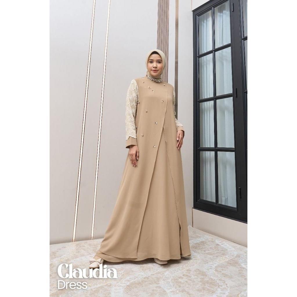 CLAUDIA DRESS  / GAMIS PESTA WANITA / DRESS LEBARAN MEWAH ORI BY MAREVI (ADA SIZE STANDAR DAN JUMBO)