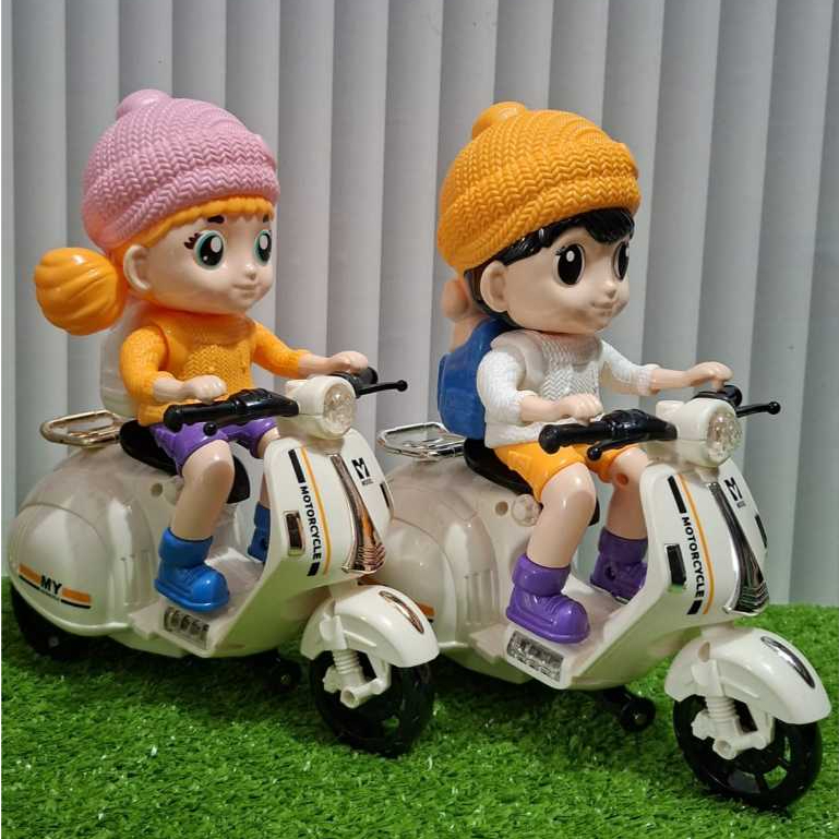 Cod Mainan Anak Robot Vespa Cewek dan Cowok / Mainan Vespa Berjalan dapat Berputar / Mainan Sepeda C