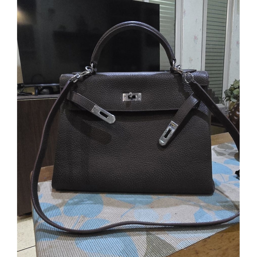 Kelly bag sz 32cm silver hardware, kulit asli warna coffee/preloved bag