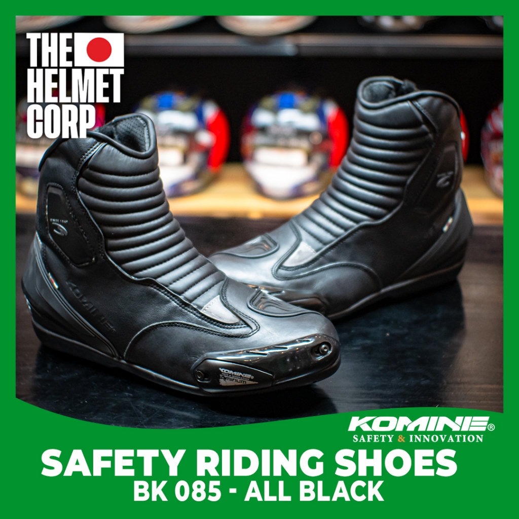 SHOES LEATHER WATERPROOF KOMINE BK 085 FULL BLACK ORIGINAL SEPATU RIDING MOTOR KOMINE BK-085