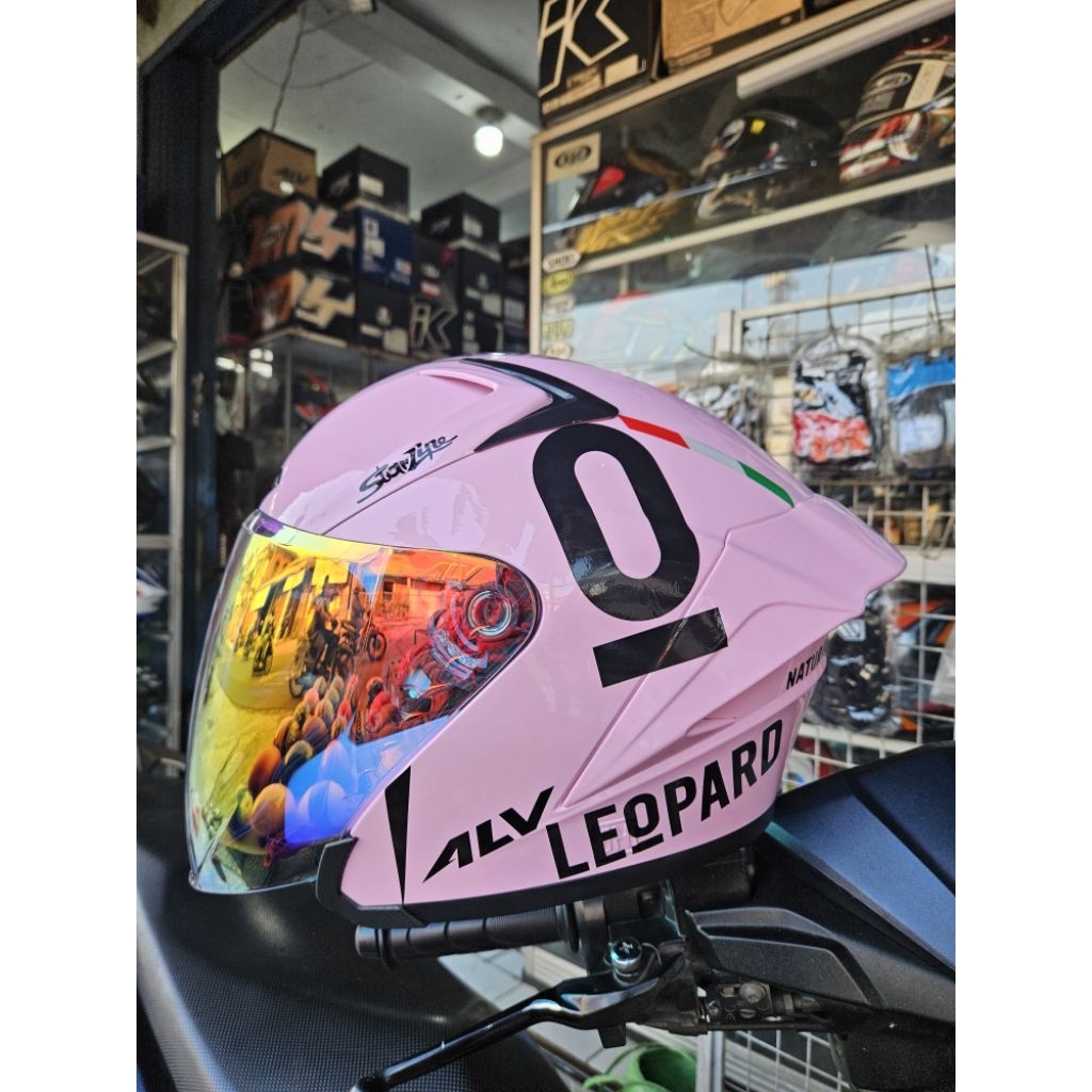 Helm alv ultron solid Pink leopard kaca red