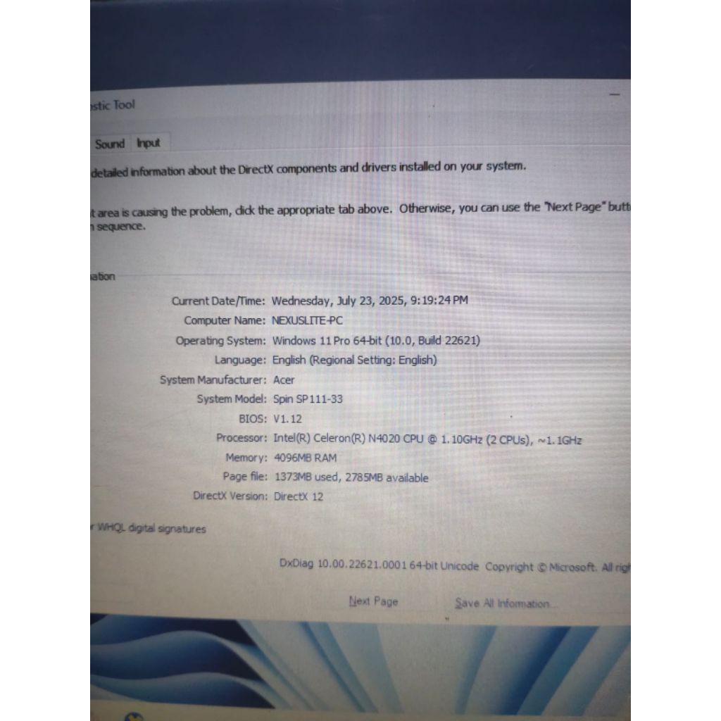 Mainboard Acer spin 1 sp111-33